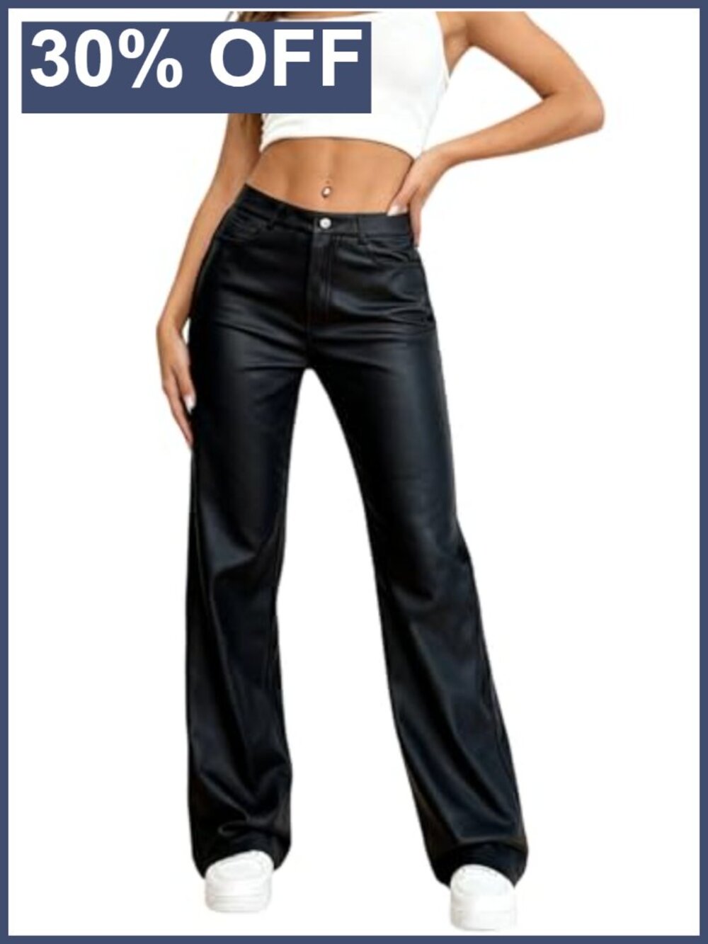 PU Leather High Waist Wide Leg Palazzo Pants Pull On Going Out